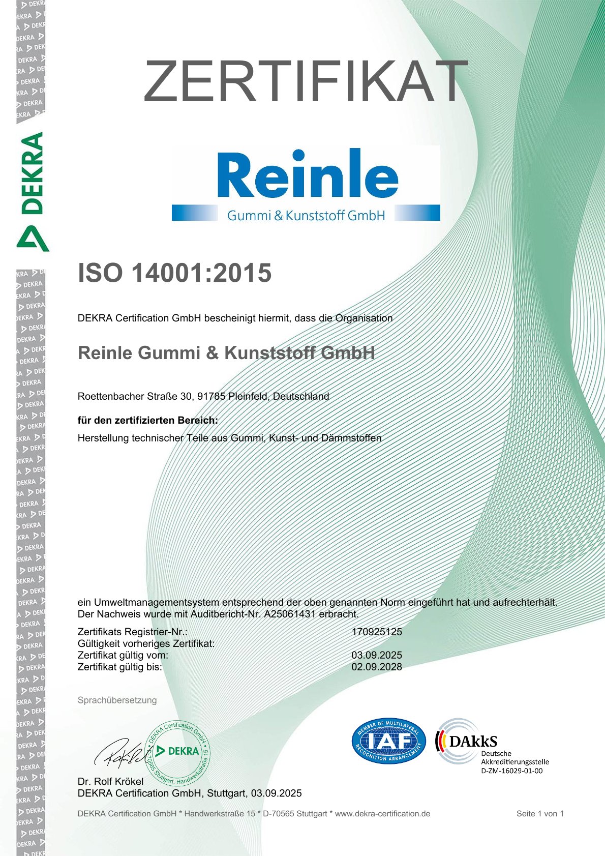 ISO 140001 Umweltmanagement Zertifikat